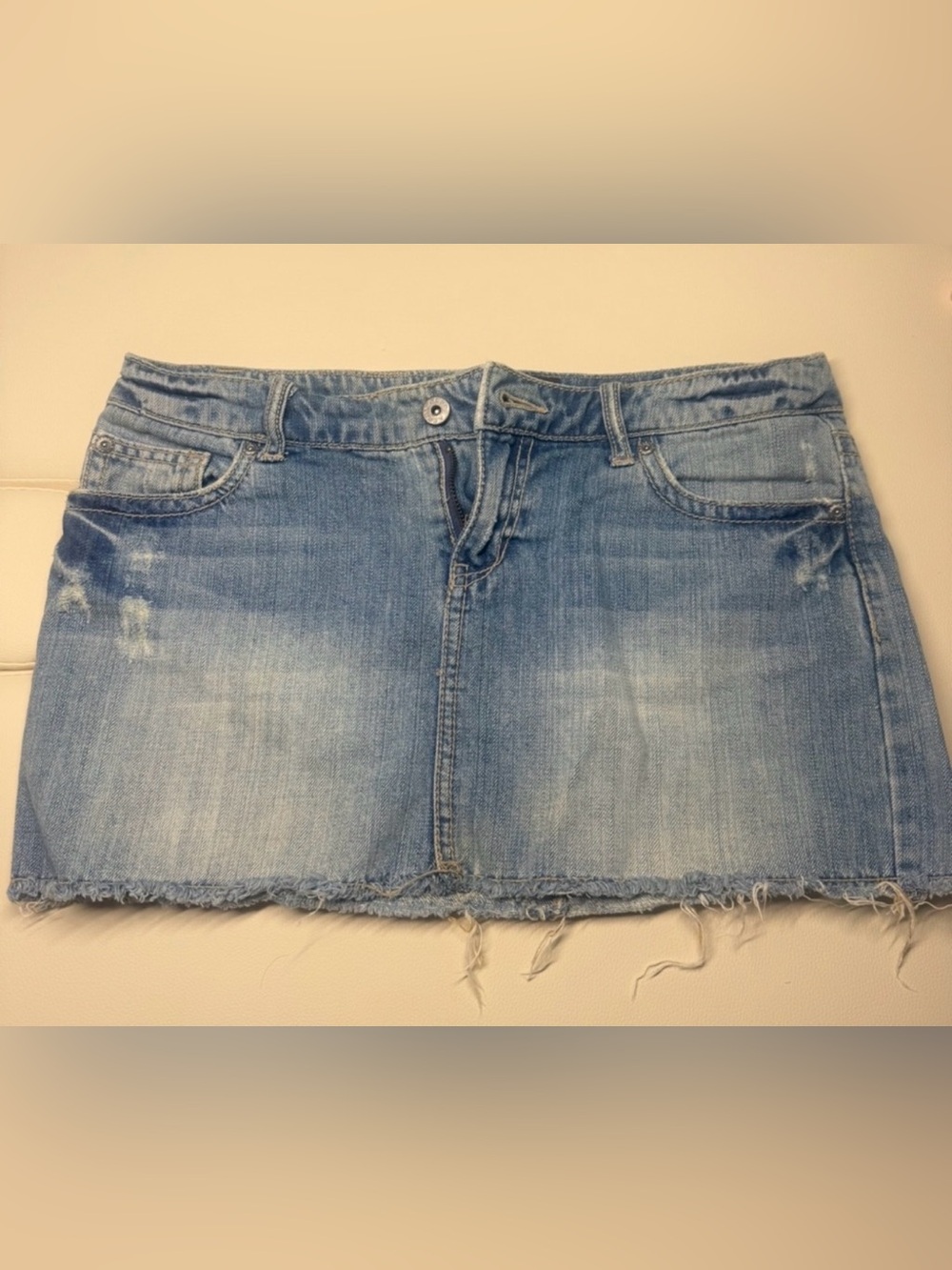 Aeropostale Light Blue Denim Frayed Mini Skirt